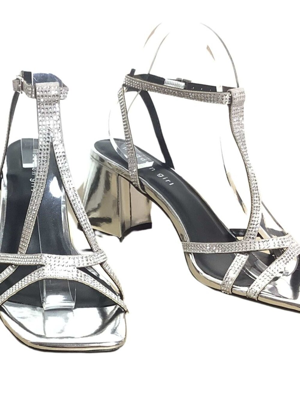 Madden Girl Silver Strappy Heels Mooree Rhinestone Size-8 Deadstock
